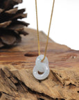 Baikalla Natural Light Blue-Green Jadeite Jade "Double Ping An Kou" (Good Luck Button) Pendant Necklace