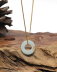 Baikalla Natural Light Green W/ Sajin (Golden Dust) Jadeite Jade "Ping An Kou" (Good Luck Button) Pendant Necklace