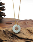 Baikalla Natural Light Green W/ Sajin (Golden Dust) Jadeite Jade "Ping An Kou" (Good Luck Button) Pendant Necklace