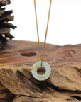 Baikalla Natural Light Green W/ Sajin (Golden Dust) Jadeite Jade "Ping An Kou" (Good Luck Button) Pendant Necklace