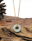 Baikalla Natural Light Green W/ Sajin (Golden Dust) Jadeite Jade "Ping An Kou" (Good Luck Button) Pendant Necklace