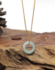 Baikalla Natural Icy Blue-Green Jadeite Jade "Ping An Kou" (Good Luck Button) Pendant Necklace