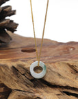 Baikalla Natural Icy Blue-Green Jadeite Jade "Ping An Kou" (Good Luck Button) Pendant Necklace