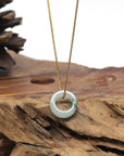 Baikalla Natural Icy Blue-Green Jadeite Jade "Ping An Kou" (Good Luck Button) Pendant Necklace