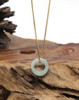 Baikalla Natural Icy Blue-Green Jadeite Jade "Ping An Kou" (Good Luck Button) Pendant Necklace