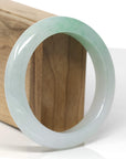High-End Natural Icy Apple-Green Patch Jadeite Jade "Half Round" Bangle Bracelet (58.4mm) 