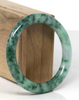 Baikalla Natural Deep Forest Green Flower Jadeite Jade "Traditional Round" Bangle (55.9mm) 