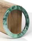 Baikalla Natural Deep Forest Green Flower Jadeite Jade "Traditional Round" Bangle (55.9mm) 