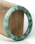 Baikalla Natural Deep Forest Green Flower Jadeite Jade "Traditional Round" Bangle (55.9mm) 