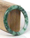 Baikalla Natural Deep Forest Green Flower Jadeite Jade "Traditional Round" Bangle (55.9mm) 