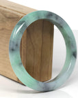 Baikalla Natural Vibrant Apple-Green & Black Wuji Jadeite Jade "Half Round" Bangle Bracelet (60.6mm) 
