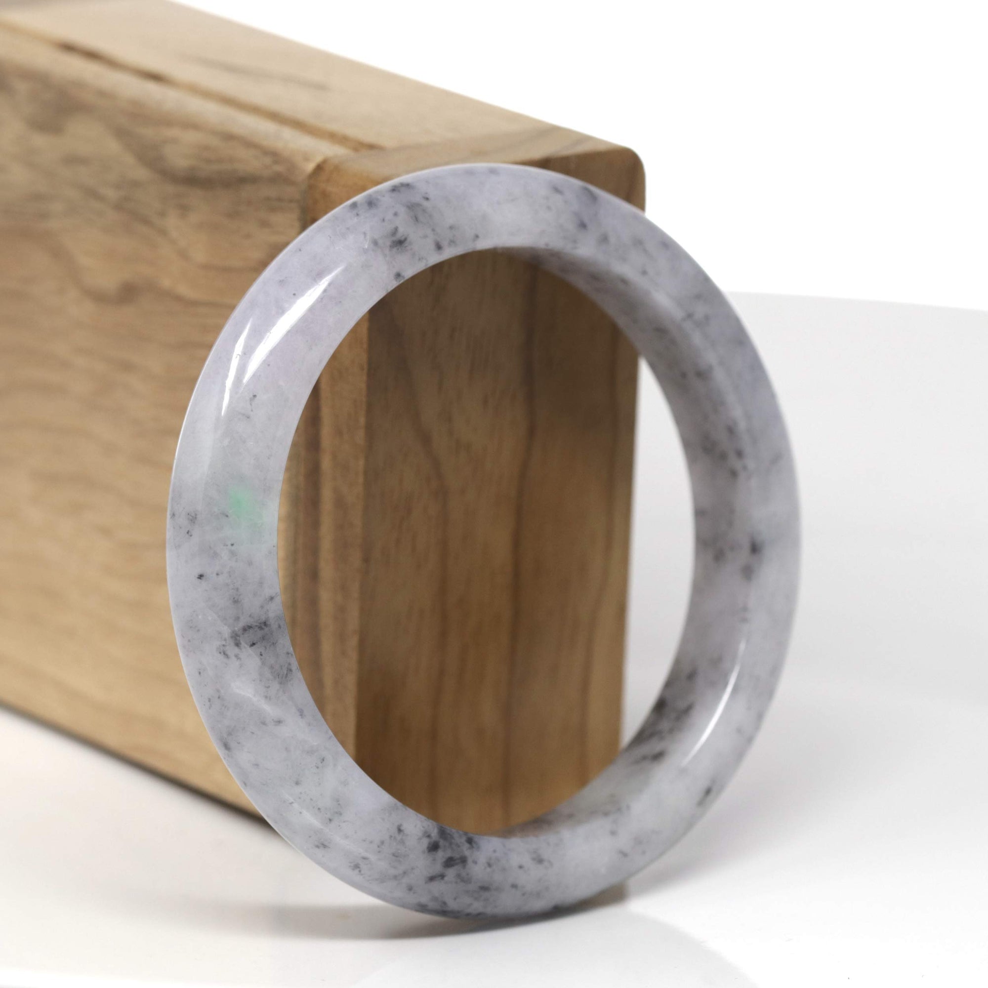 Baikalla Black Sesame Wuji Jadeite Jade "Half Round" Bangle Bracelet (55.2mm) 