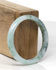 Baikalla Natural Deep Green Flower Jadeite Jade "Half Round" Bangle Bracelet (54.3mm) 