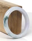 Baikalla Natural Deep Blue-Green Flower & Lavender Patch Jadeite Jade "Half Round" Bangle Bracelet (55.8mm) 