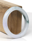 Baikalla Natural Deep Blue-Green Flower & Lavender Patch Jadeite Jade "Half Round" Bangle Bracelet (55.8mm) 