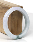 Baikalla Natural Deep Blue-Green Flower & Lavender Patch Jadeite Jade "Half Round" Bangle Bracelet (55.8mm) 