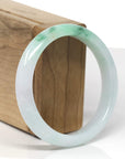 Baikalla Natural Icy Vibrant Green Patch Jadeite Jade "Half Round" Bangle Bracelet (57.5mm) 