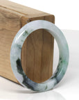Baikalla Natural Deep Blue-Green Flower Jadeite Jade "Half Round" Bangle Bracelet (51.5mm) 