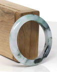 Baikalla Natural Deep Blue-Green Flower Jadeite Jade "Half Round" Bangle Bracelet (51.5mm) 