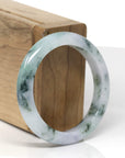 Baikalla Natural Deep Blue-Green Flower Jadeite Jade "Half Round" Bangle Bracelet (51.5mm) 