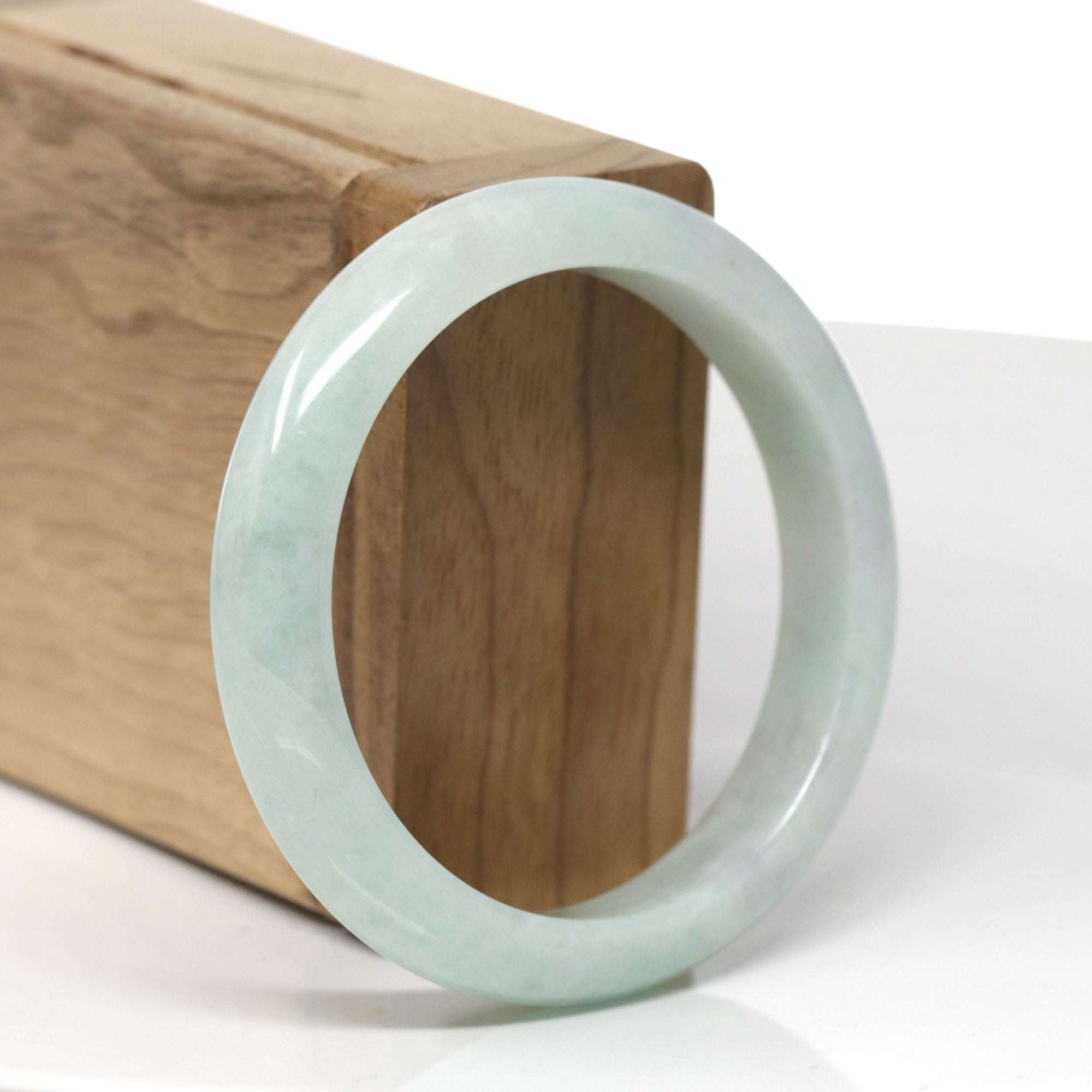 Baikalla Natural Light Green W/ Sajin (Golden Dust) Jadeite Jade "Half Round" Bangle Bracelet (55.2mm) 