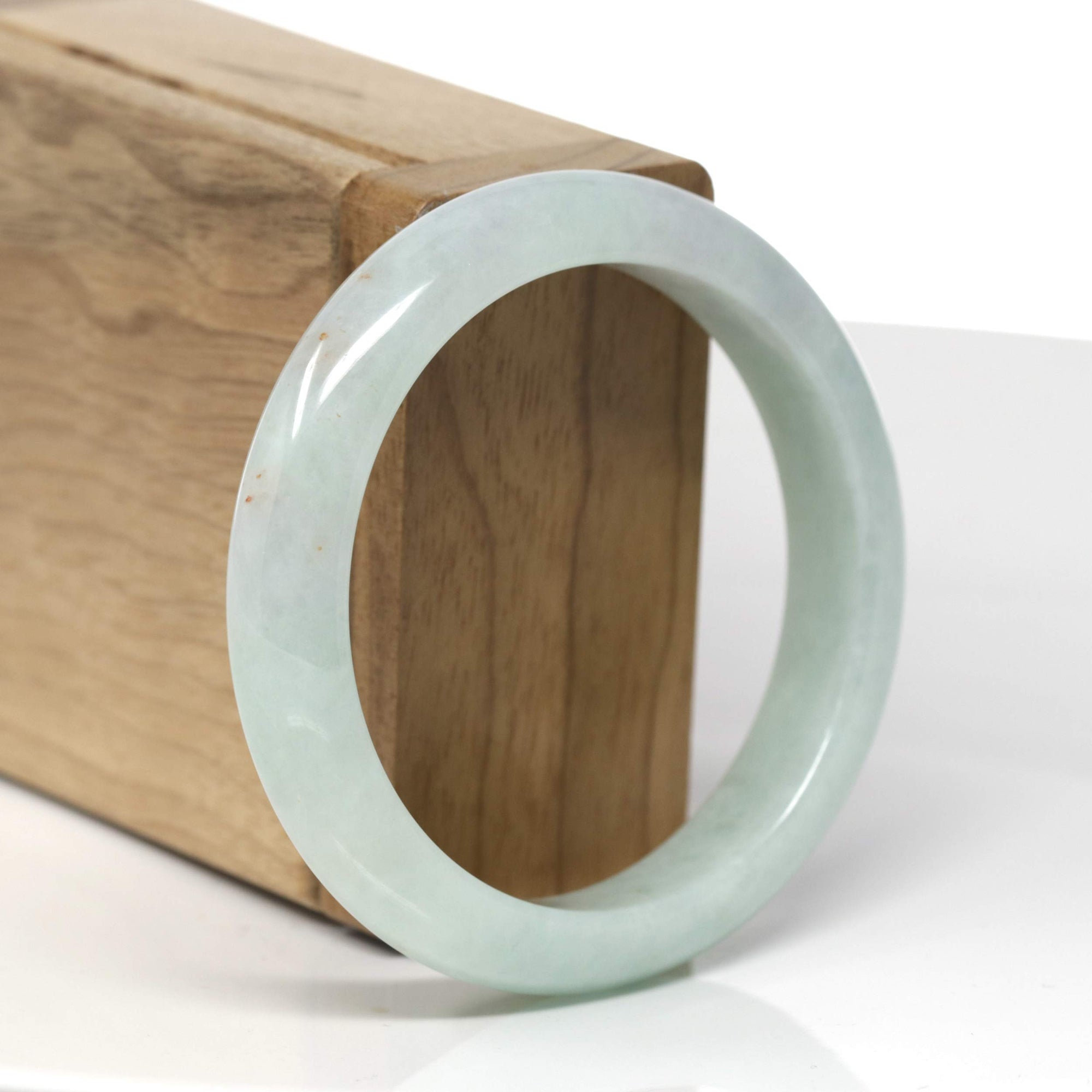 Baikalla Natural Light Green W/ Sajin (Golden Dust) Jadeite Jade "Half Round" Bangle Bracelet (55.2mm) 