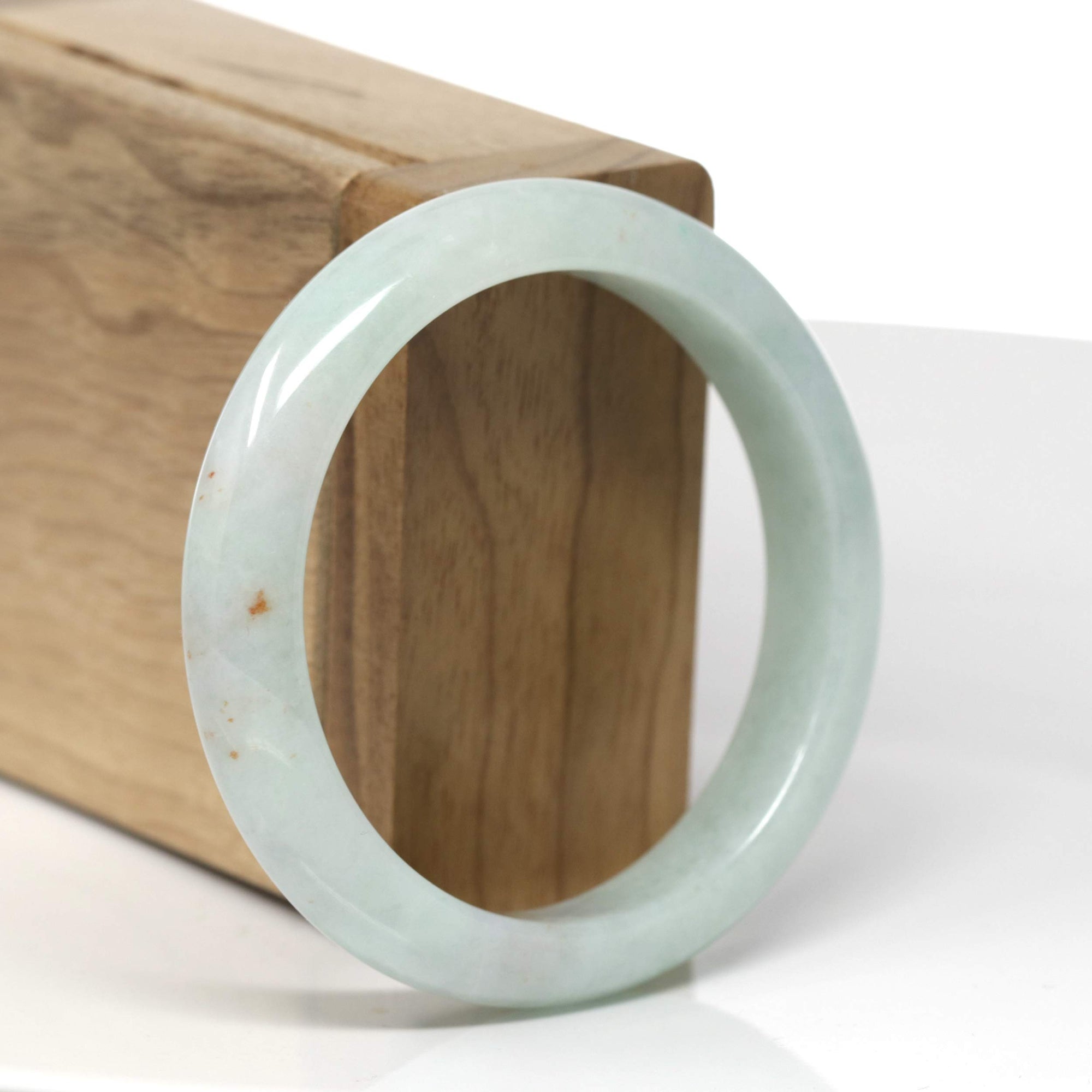 Baikalla Natural Light Green W/ Sajin (Golden Dust) Jadeite Jade "Half Round" Bangle Bracelet (55.2mm) 