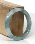 Baikalla Natural Icy Vibrant Green & Wuji Jadeite Jade "Half Round" Bangle Bracelet (54.4mm) 