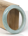 Baikalla Natural Light Blue-Green Jadeite Jade "Half Round" Bangle Bracelet (56.9mm) 
