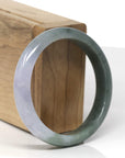 Baikalla Natural Deep Oil-Green & Light Lavender Jadeite Jade "Half Round" Bangle Bracelet (56.5mm) 