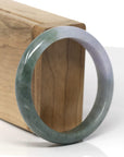 Baikalla Natural Deep Oil-Green & Light Lavender Jadeite Jade "Half Round" Bangle Bracelet (56.5mm) 