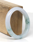 High-End Natural Icy Blue-Green Flower Jadeite Jade Oval Bangle (56.2mm) 