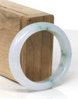 High-End Natural Icy Blue-Green Flower Jadeite Jade Oval Bangle (56.2mm) 