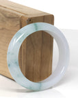 High-End Natural Icy Blue-Green Flower Jadeite Jade Oval Bangle (56.2mm) 