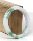 Baikalla Natural Deep Green Flower Jadeite Jade "Half Round" Bangle Bracelet (57.4mm) 