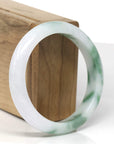 Baikalla Natural Deep Green Flower Jadeite Jade "Half Round" Bangle Bracelet (57.4mm) 
