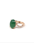 Baikalla Natural Imperial Green Jadeite Jade Oval Cabochon 18kr Gold Ring W/ Natural Diamonds 