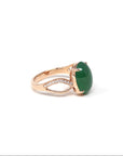 Baikalla Natural Imperial Green Jadeite Jade Oval Cabochon 18kr Gold Ring W/ Natural Diamonds 