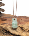 Baikalla Natural Icy Green Jadeite Jade "Lucky Bunny" Pendant W/ 14kr Gold Bail