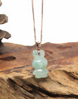 Baikalla Natural Icy Green Jadeite Jade "Lucky Bunny" Pendant W/ 14kr Gold Bail