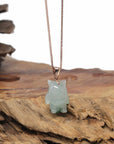 Baikalla Natural Icy Green Jadeite Jade "Shadow Ghost" Pendant W/ 14kr Gold Bail