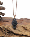 Baikalla 14KR Gold Natural Black WuJi Jadeite Jade "Joy Bunny" Pendant