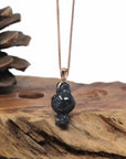 Baikalla 14KR Gold Natural Black WuJi Jadeite Jade "Joy Bunny" Pendant