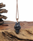 Baikalla 14KR Gold Natural Black WuJi Jadeite Jade "Joy Bunny" Pendant