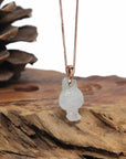 Baikalla Natural Icy Light Green Flower Jadeite Jade "Joy Bunny" Pendant W/ 14kr Gold Bail