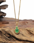 Baikalla Natural Imperial Green Jadeite Jade Pendant W/ 18ky Gold Bail & Natural Diamonds