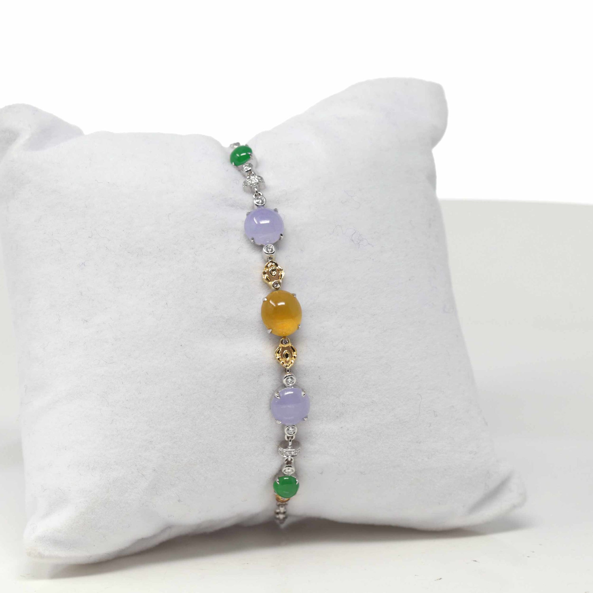 Baikalla Natural Multi-Color Jadeite Jade Cabochon 18kwy Gold Bracelet W/ Natural Diamonds