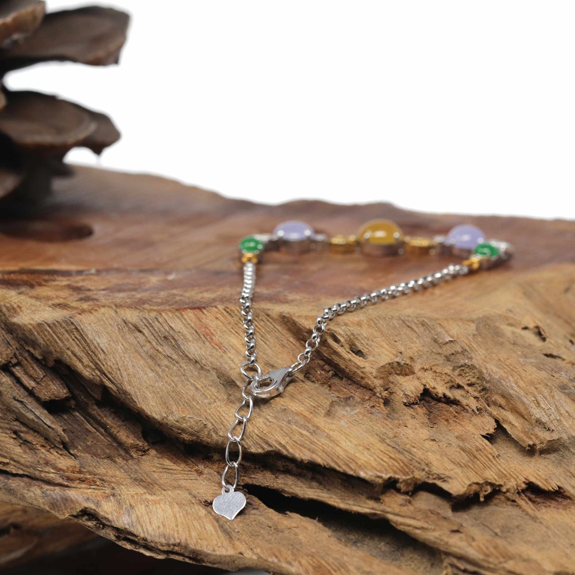 Baikalla Natural Multi-Color Jadeite Jade Cabochon 18kwy Gold Bracelet W/ Natural Diamonds