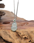 18k White Gold Natural Icy Green Jadeite Jade Hulu Pendant