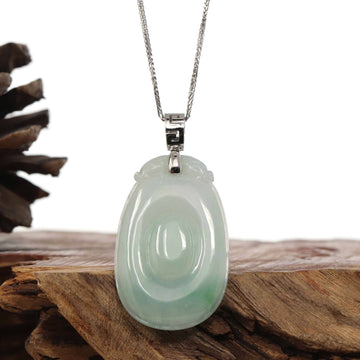 Baikalla Jewelry Jade Guanyin Pendant Necklace Copy of Copy of Natural Light Green Jadeite Jade Fu Bei Pendant Necklace With Sterling Silver Bail